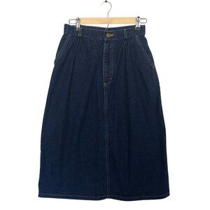 Vintage 70's-90's LL Bean Dark Denim Pleated Midi Skirt | Size 10